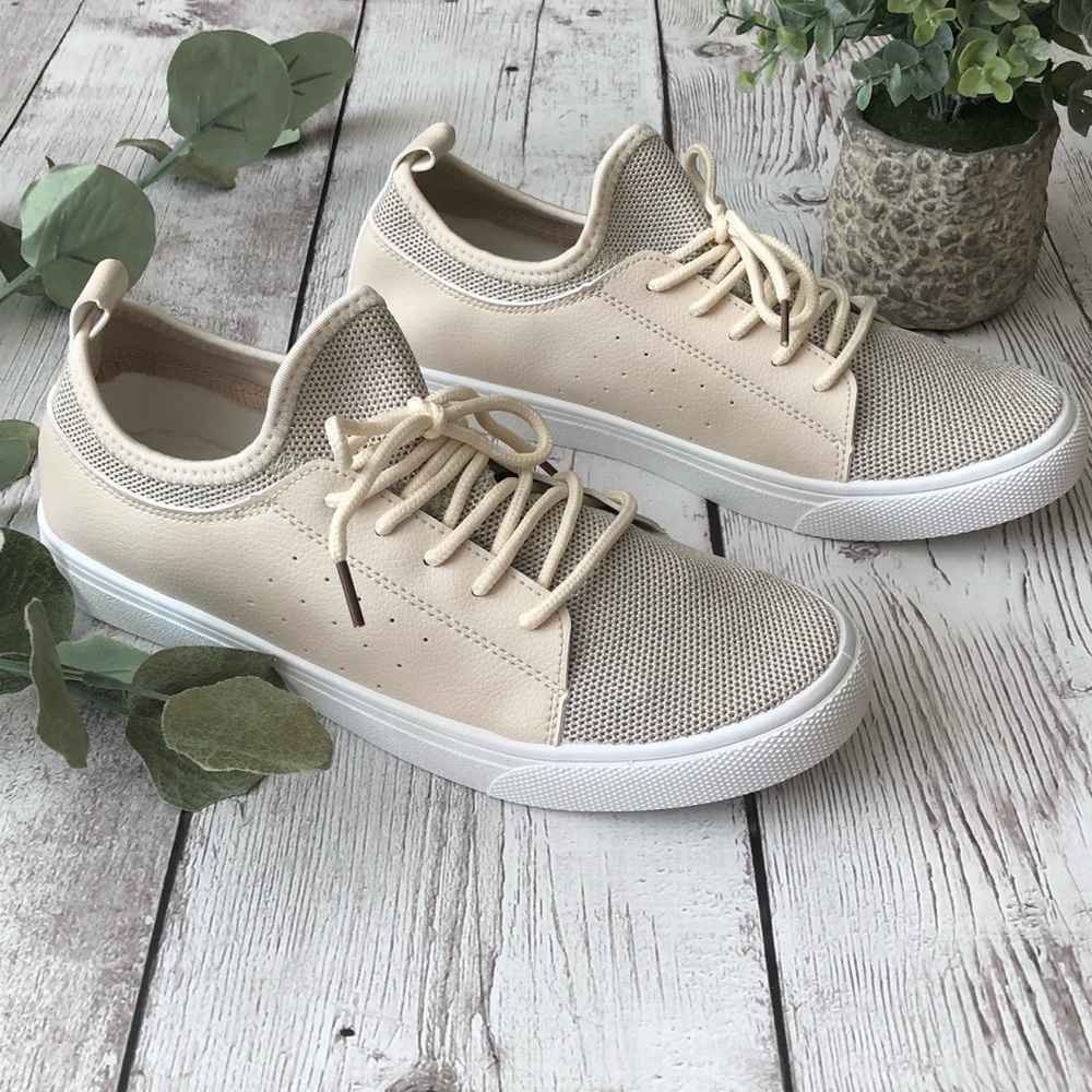 Faux Leather Tennis Shoes (Beige)